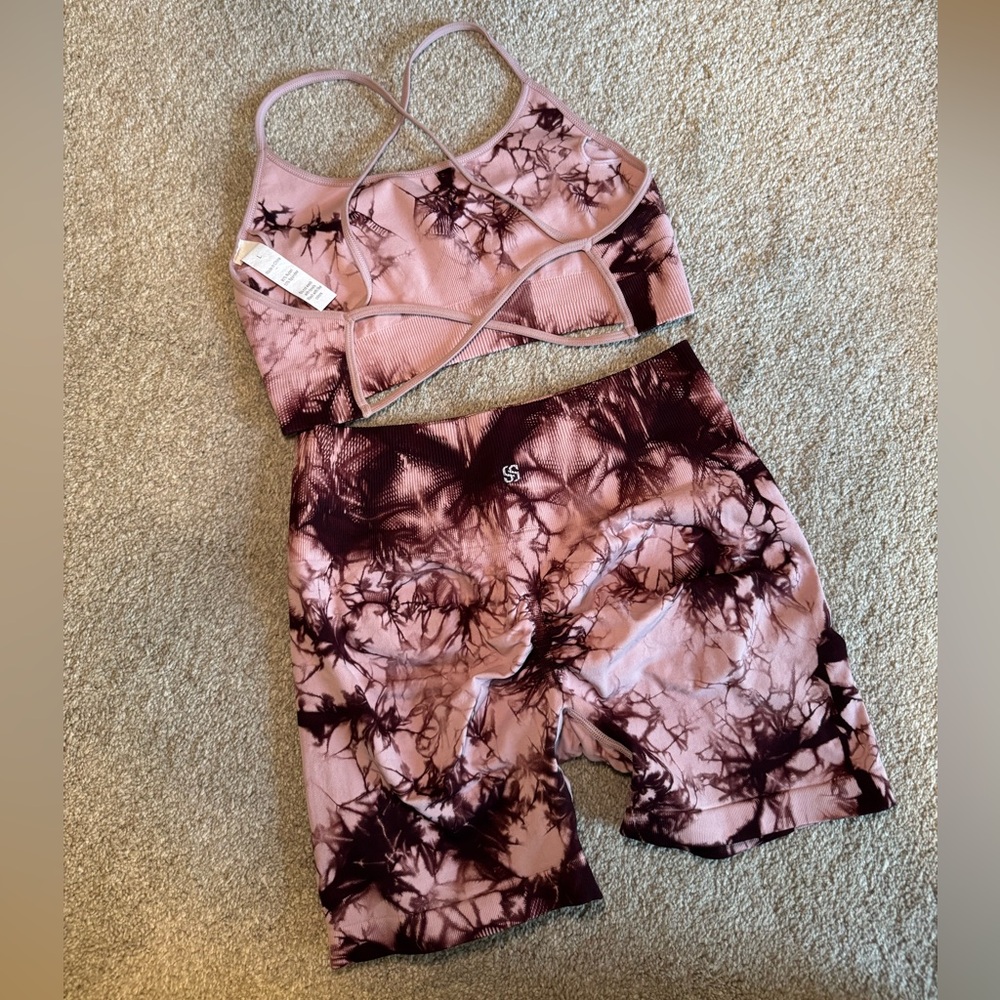 Pink/Maroon Tie-Dye workout set